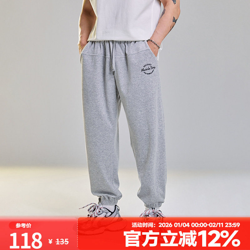 肌肉狗运动长裤男秋冬天鹅绒时尚美式宽松休闲束脚卫裤训练健身裤