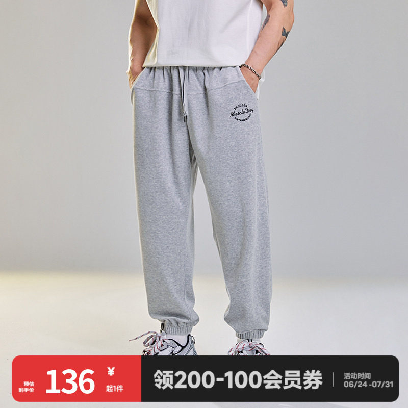 肌肉狗运动长裤男秋冬天鹅绒时尚美式宽松休闲束脚卫裤训练健身裤