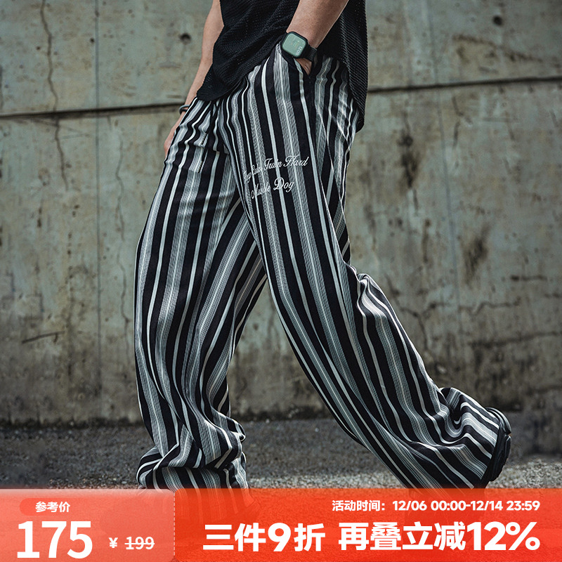 肌肉狗高街条纹运动休闲阔腿裤