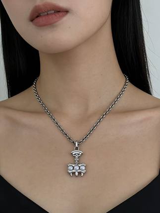 重工925银情侣款项链6-7mm天然淡水珍珠ins风新款设计款做旧工艺