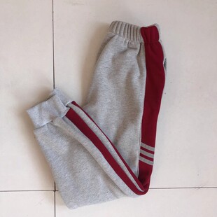 山东济南历城中小学生校服浅灰秋季冬加绒加厚校服裤酒红杠反光条