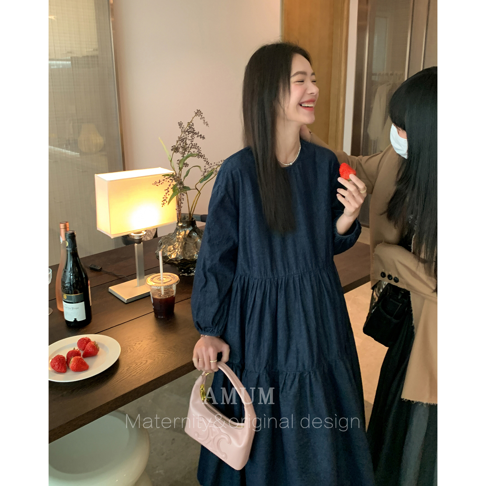 ◆AMUM孕妇装◆开春日杂少女~休闲复古蓝连衣裙百搭显瘦牛仔裙