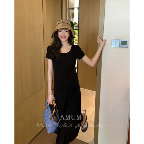 AMUM孕妇装宽松短袖显瘦连衣裙夏