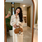 设计感重工编织亮片翻领宽松针织连衣裙 少女序曲 AMUM孕妇装