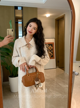 ◆AMUM孕妇装◆少女序曲~设计感重工编织亮片翻领宽松针织连衣裙