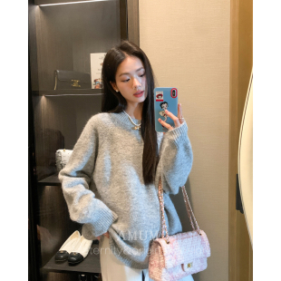 秋 温暖 韩系宽松慵懒加厚纯色基础圆领针织上衣 AMUM孕妇装
