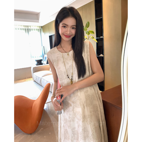 ◆AMUM孕妇装◆夏季蔷薇~重工提花工艺无袖洋气背心连衣裙中长款