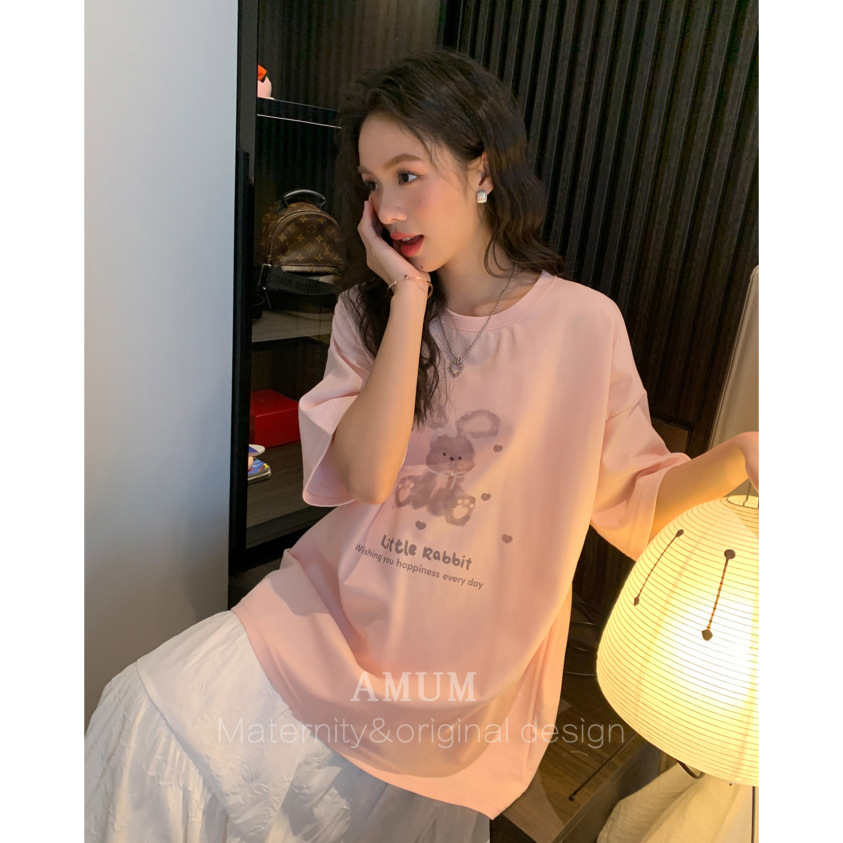 ◆AMUM孕妇装◆小兔乖乖~两色圆领可爱印花减龄百搭t恤宽松上衣
