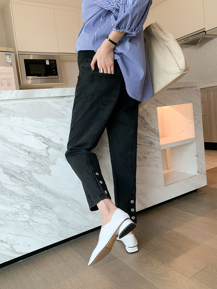 ◆AMUM孕妇装◆ 洋气三粒扣裤脚设计 牛仔托腹阔腿裤直筒长裤,孕妇装/孕产妇用品/营养,孕妇直筒裤,淘宝优惠券,粉丝福利购,淘宝优惠卷