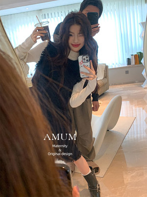 半高领小香欧美粗花孕妇装连衣裙