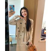 温柔蕾丝边系带花朵针织开衫 微甜音阶 背心裙套装 AMUM孕妇装