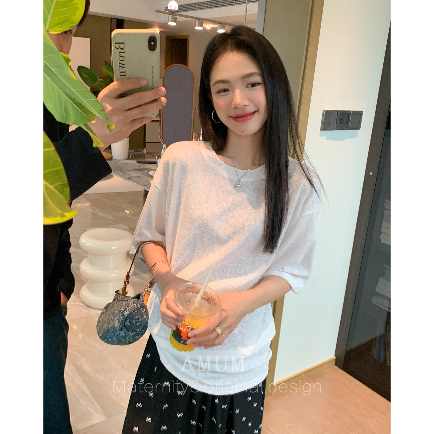 ◆AMUM孕妇装◆清凉一夏~松弛感软糯圆领短袖t恤宽松透气薄款上衣