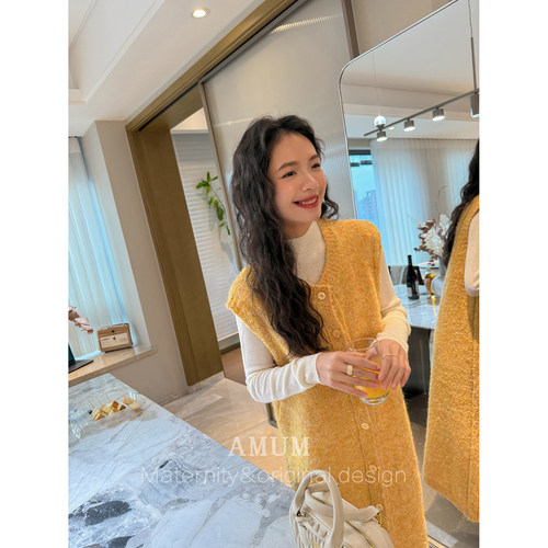 ◆AMUM孕妇装◆洋气孕期~针织背心裙秋冬百搭叠穿宽松无袖连衣裙