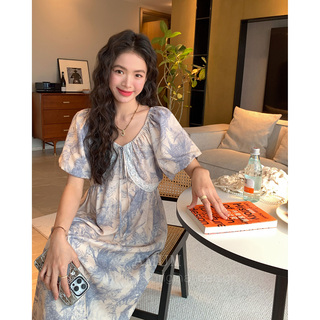 AMUM孕妇装◆缪斯法式穿搭~蕾丝洋气碎花泡泡袖夏短袖连衣裙长裙
