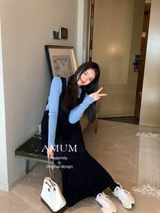 文艺复古灯芯绒背带裙宽松无袖 私服风格 连衣裙 AMUM孕妇装