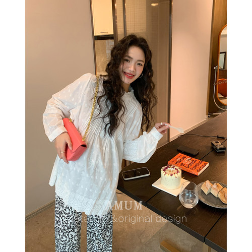 ◆AMUM孕妇装◆漂亮图鉴~宫廷风镂空刺绣蕾丝花边立领棉衬衫上衣