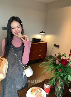 ◆AMUM孕妇装◆甜心贝贝~韩系风蝴蝶结少女感无袖叠穿针织背心裙
