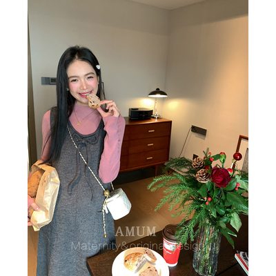 ◆AMUM孕妇装◆甜心贝贝~韩系风蝴蝶结少女感无袖叠穿针织背心裙