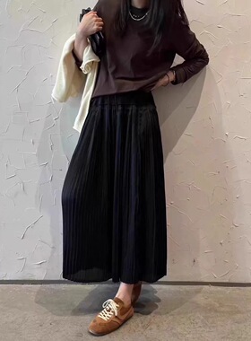 老阿姨studio-25夏季新品设计师黑色褶皱半裙伞裙