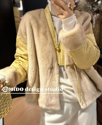 老阿姨study-25冬季设计师款鹅绒拼接水貂鹅绒服