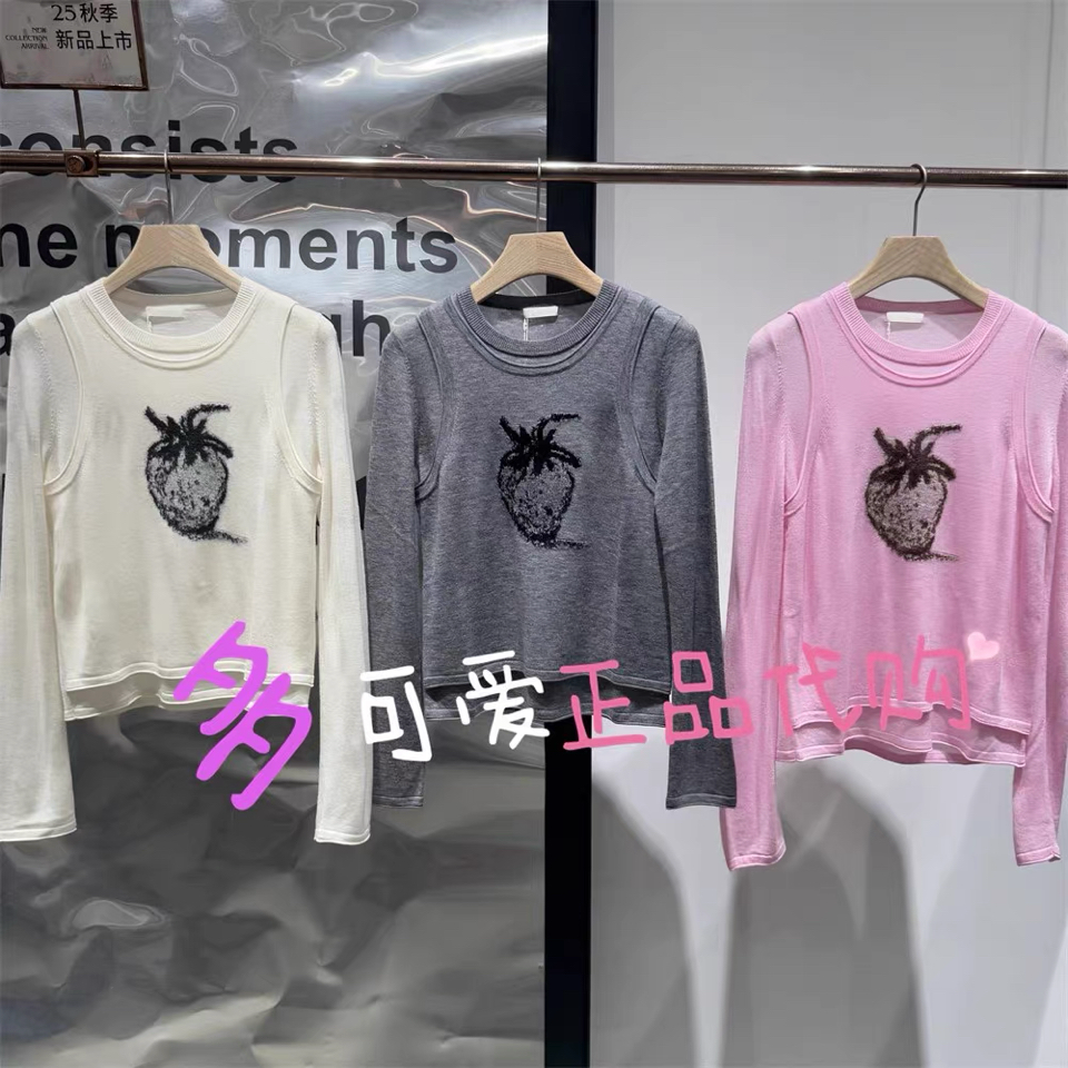 播针织衫2025秋款BDS3SD3252新款假两件提花圆领套头衫莓果织旅