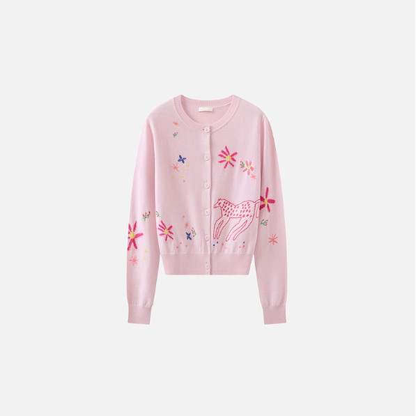 播针织衫2026春款BDT1UD1406新款减龄提花圆领针织开衫女马力派