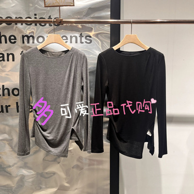 播T恤2026秋款BDT3YD3427新款一字圆领简约休闲风开叉上衣清岚秋