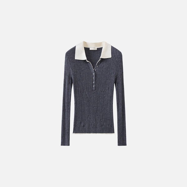 播针织衫2026春款BDT1SD1001新款通勤撞色POLO领修身针织衫女序章