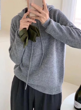 康赛妮纯羊绒帽衫卫衣宽松通勤纯色山羊绒连帽衫长袖针织衫秋冬女