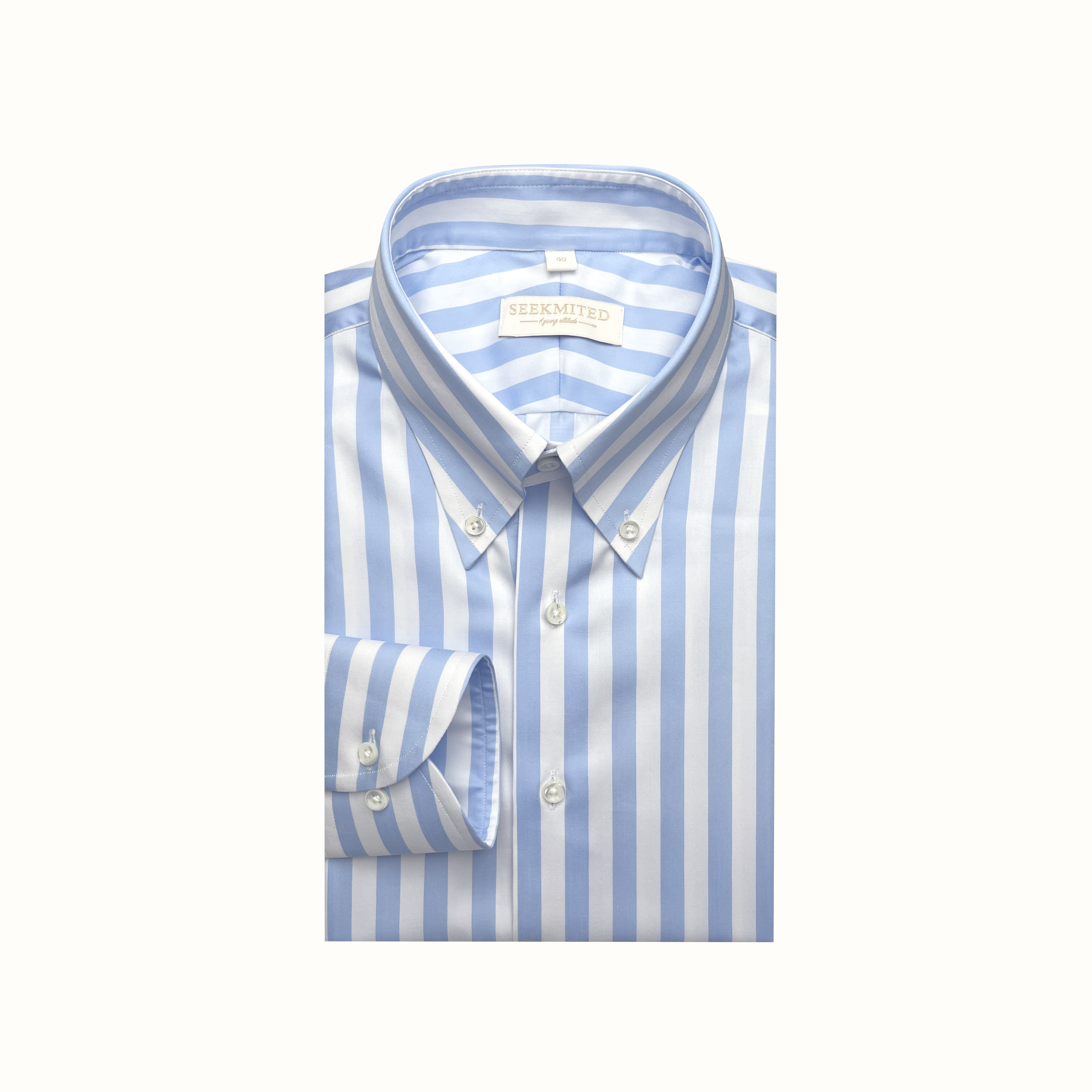 SEEKMITED意式长袖长尖领商务休闲衬衫浅蓝条纹休闲衬衣男学院风