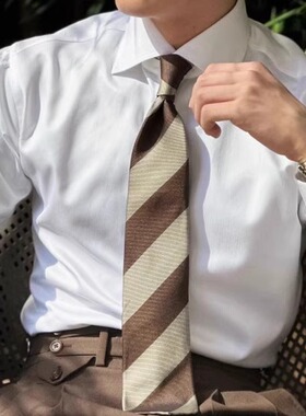 SEEKMITED意式衬衫大八领瀑布袖白色人字纹纯棉男士休闲长袖衬衣