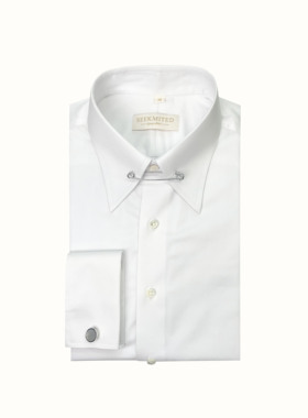 SEEKMITED意式休闲白色长袖男士衬衫商务长尖领领针款法式袖衬衣