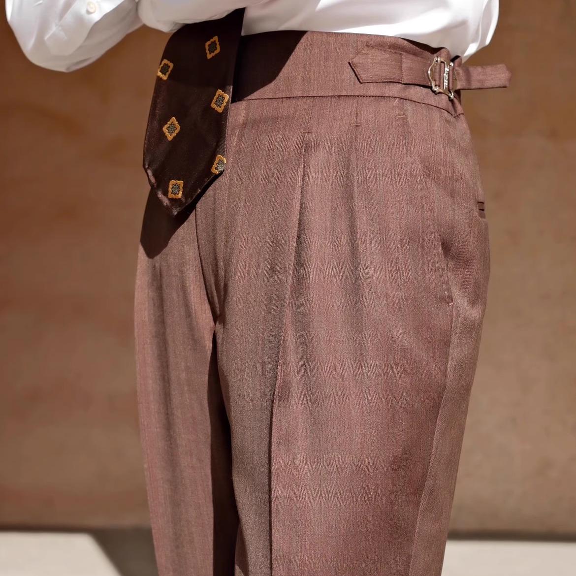 SEEKMITED棕红solaro人字纹意式高腰羊毛西裤九分那不勒斯老钱风