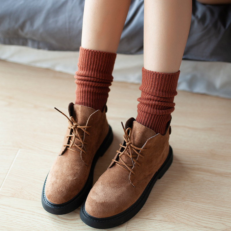 堆堆袜女秋冬纯棉袜子韩版复古灰色中筒袜加厚保暖短靴袜