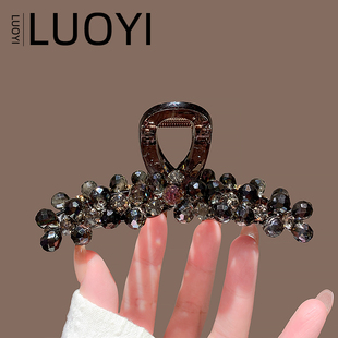 2025新款重工大号发夹高端黑色水晶抓夹女气质后脑勺全盘发夹头饰