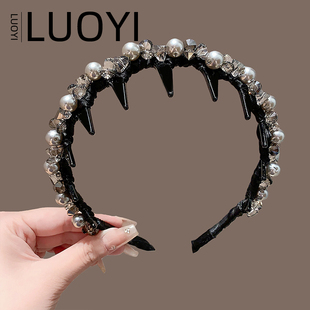 轻奢水晶珍珠发箍带齿防滑高颅顶发饰日常外戴头箍2025新款头饰