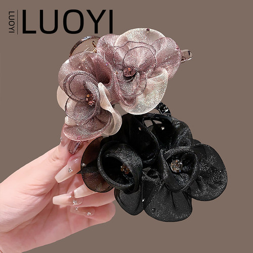 优雅网纱花朵闪钻鲨鱼夹