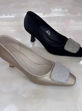 卡莱特斯2026春季新款细高跟水钻方头时尚百搭女单鞋子正品716161