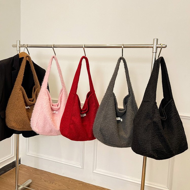 木木夕 2024绒布包2024秋冬软糯糯绒布腋下单肩包女大容量托特包