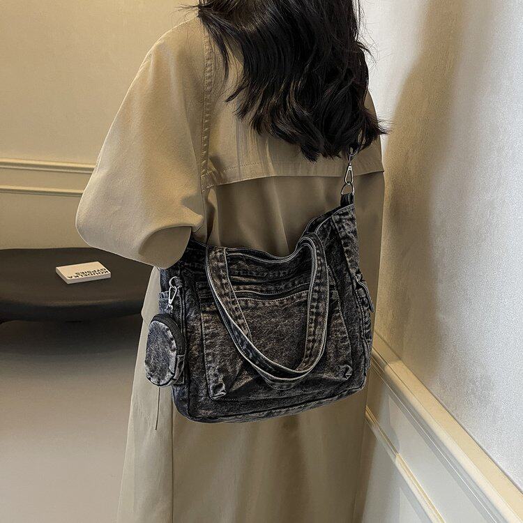 日系原宿风牛仔帆布包女单肩包女包大容量手提包包2024新款托特包