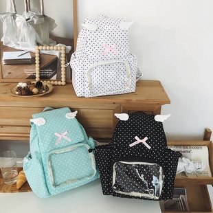 天彩翼飞古早日系少女波点双肩痛包可爱萌小背包大学生通勤书包