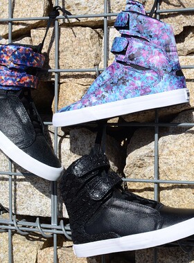 牡牧 Supra TK SocityⅡ 紫色碎花 搭扣魔术贴 男女高帮潮鞋 街舞
