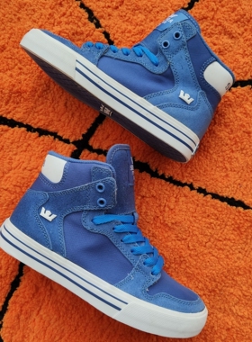 牡牧 Supra Vaider 宝蓝色帆布+特殊皮料 中高帮男女休闲板鞋绝版