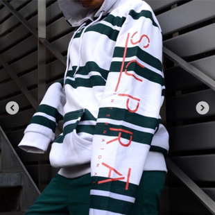 Supra 条纹白绿色复古说唱美潮Oversize情侣卫衣宽松百搭日潮滑板