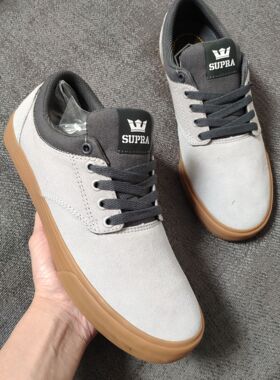 牡牧 Supra Chino 灰色翻毛+帆布生胶底低帮夏季滑板男鞋 BMX休闲