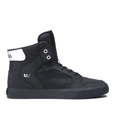 牡牧 Supra Vaider 全黑银武士牛皮+帆布 中高帮复古男板鞋 美潮