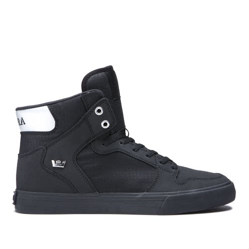 牡牧 Supra Vaider 全黑银武士牛皮+帆布 中高帮复古男板鞋 美潮