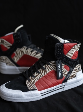Supra Skytop77黑红复仇风神配色牛皮X鳄鱼纹X马毛高街男女滑板鞋
