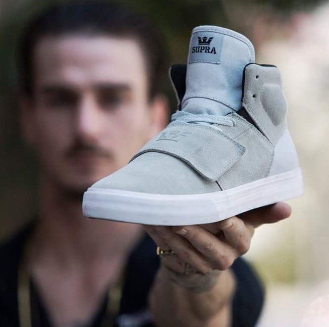 牡牧 Supra Rock灰色翻毛+帆布男高帮椰子魔术贴美潮休闲复古板鞋