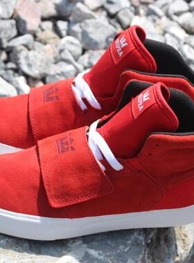 牡牧 Supra Rock 红翻毛+帆布 魔术贴 美潮板鞋 红椰子 高帮男鞋